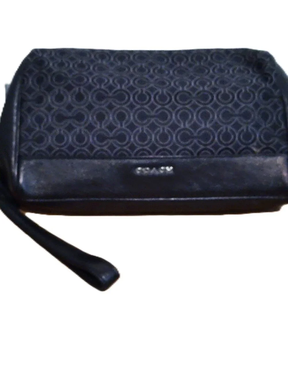 Coach Black signature C wristlet- clutch top zip-fob-handle